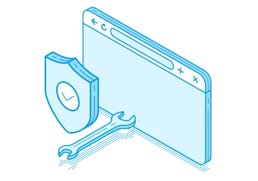ブラウザと盾とレンチのイラスト